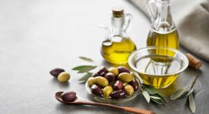 Olives and Olive Oil in a bowl