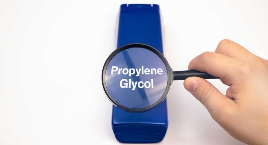 Propylene glycol magnified at magnifying glasses