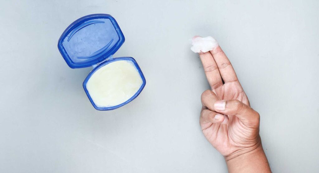 White petroleum jelly with blue container