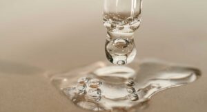 Clear liquid on the table with bubbles